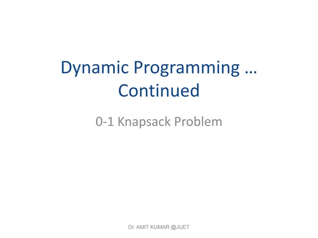 01 Knapsack using Dynamic Programming