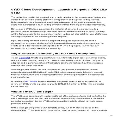 Comprehensive Guide to Developing a dYdX Clone Perpetual DEX | PDF