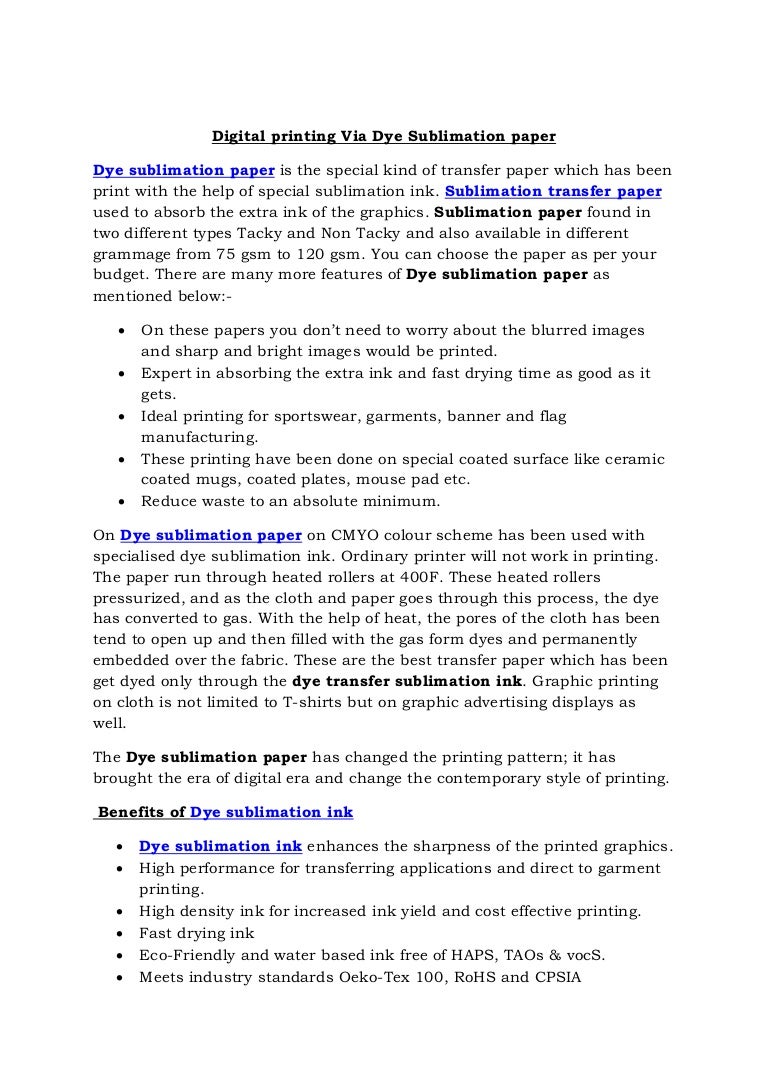 do you need special ink for sublimation paper