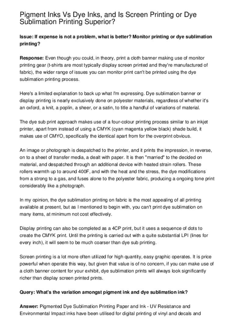 pigment ink vs sublimation