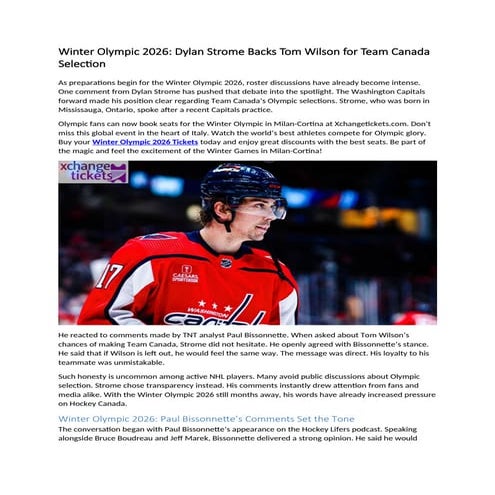 Dylan Strome Backs Tom Wilson for Team Canada Selection.docx