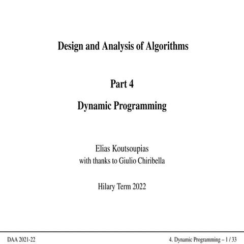 Comprehensive Introduction to Dynamic Programming in Algorithm Design | PDF