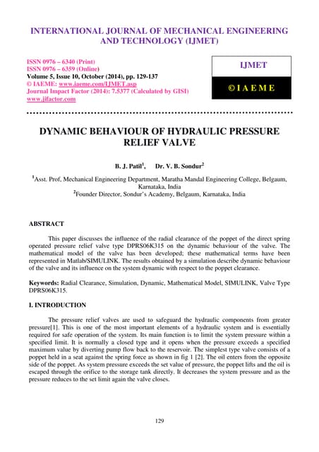 3D Dynamic Simulation of a Flow Force Compensated Pressure Relief Valve ...