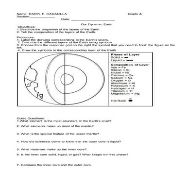 EARTH'S INTERIOR WORKSHEET
