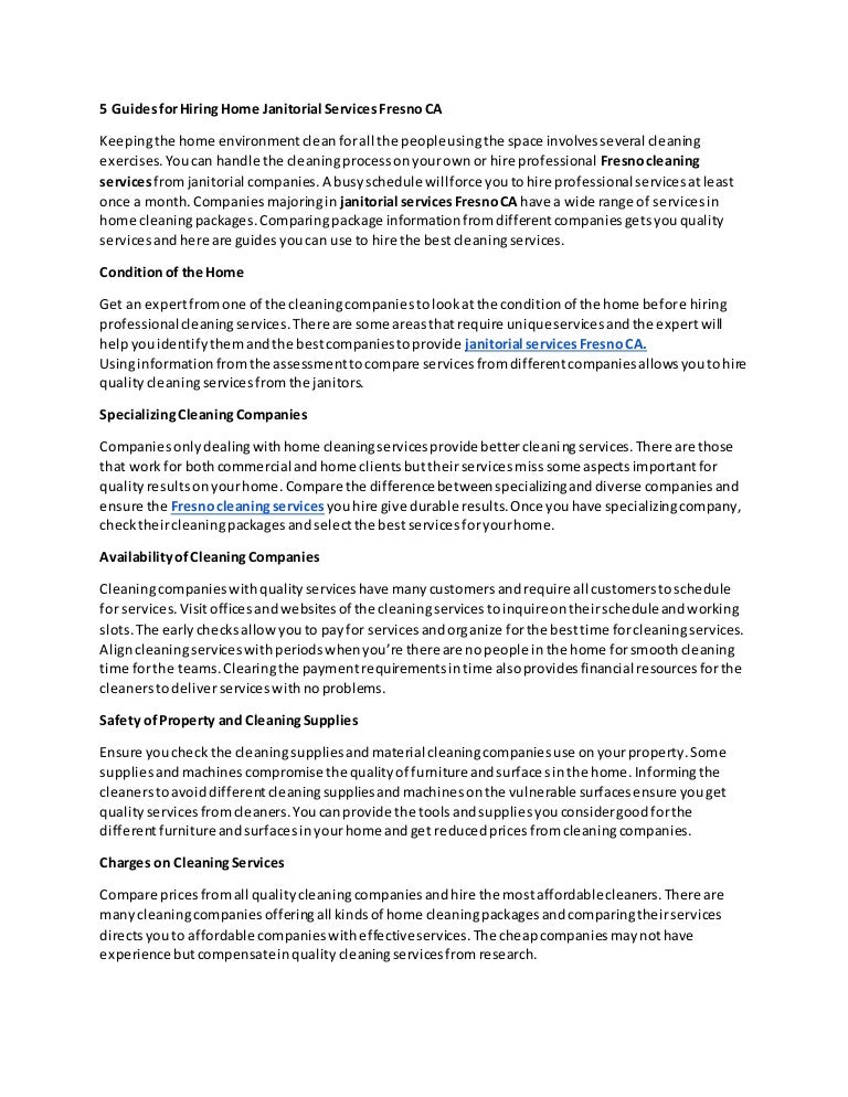 5 Guides for Hiring Home Janitorial Services Fresno CA