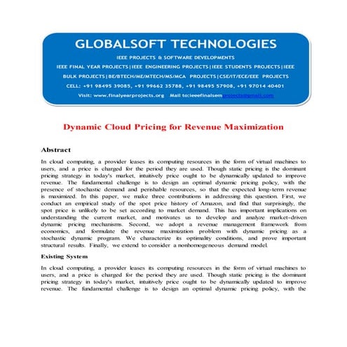 2014 IEEE DOTNET CLOUD COMPUTING PROJECT Dynamic cloud pricing for revenue maximization