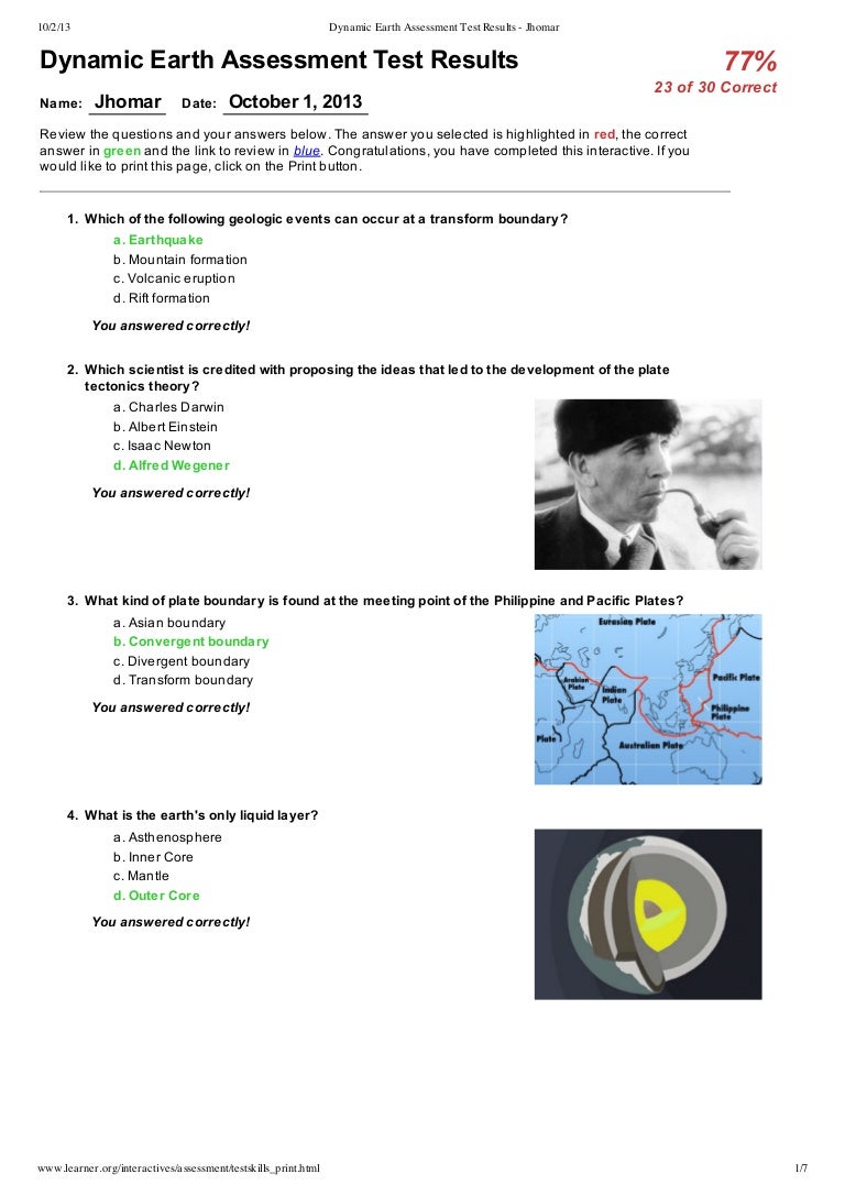 photo Dynamic Earth Interactive Answer Key dynamic earth assessment test results