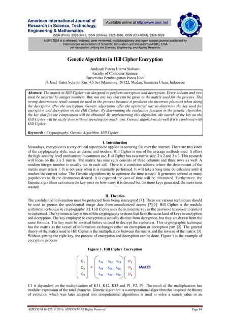 Genetic Algorithm In Hill Cipher Encryption Pdf Genetic Algorithm In Hill Cipher Encryption Pdf
