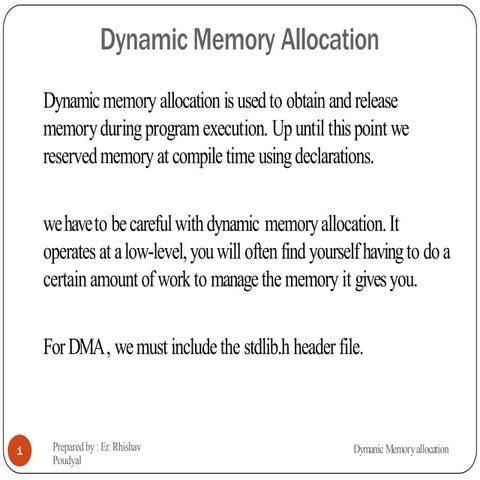 Dynamic Memory Allocation in C programming | PPT