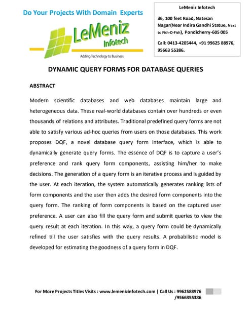 Dynamic query forms for database queries | PDF