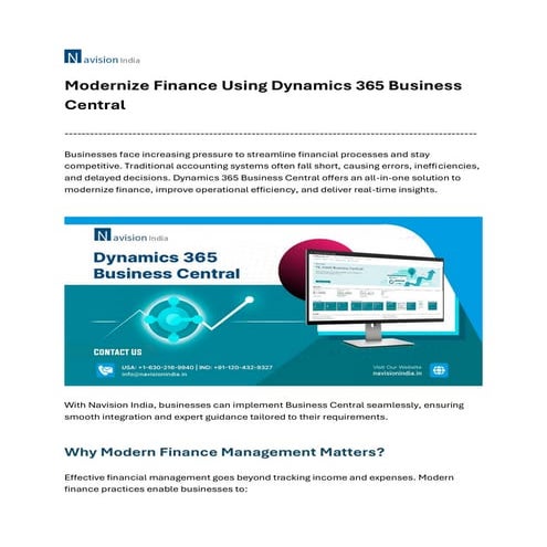 Modernize Finance Using Dynamics 365 Business Central