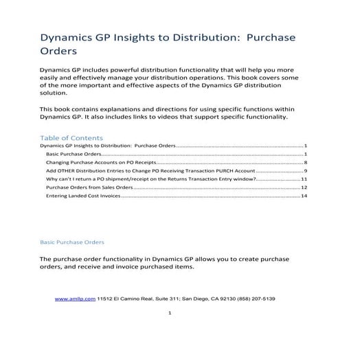 Dynamics gp insights to distribution - purchase orders