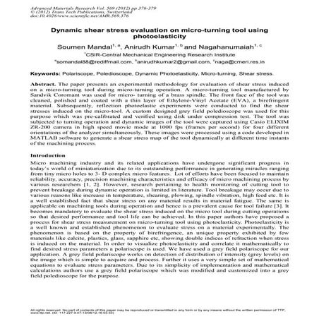 Dynamic shear stress evaluation on micro turning tool using photoelasticity