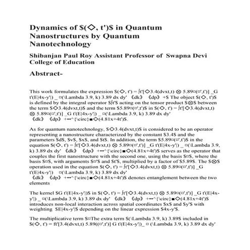 Dynamics of $( , t')$ in Quantum Nanostructures by Quantum ...