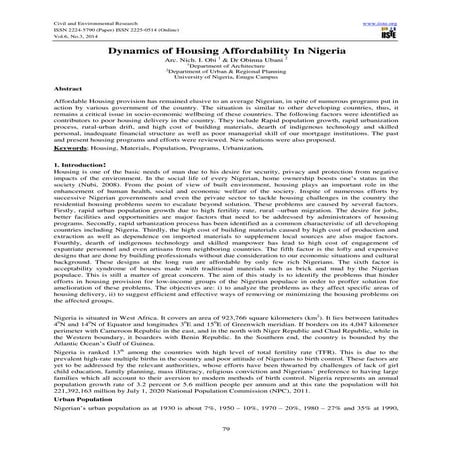 Dynamics of housing affordability in nigeria | PDF