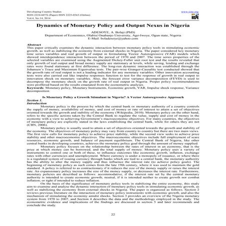 Dynamics of monetary policy and output nexus in nigeria