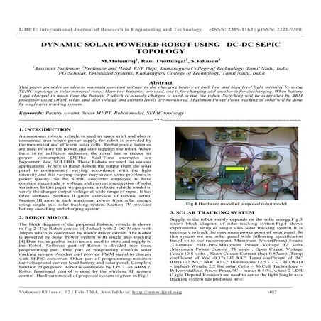 Dynamic solar powered robot using dc dc sepic