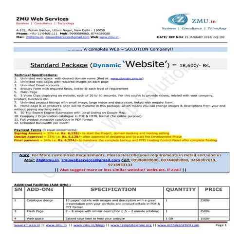 Dynamic website quotation