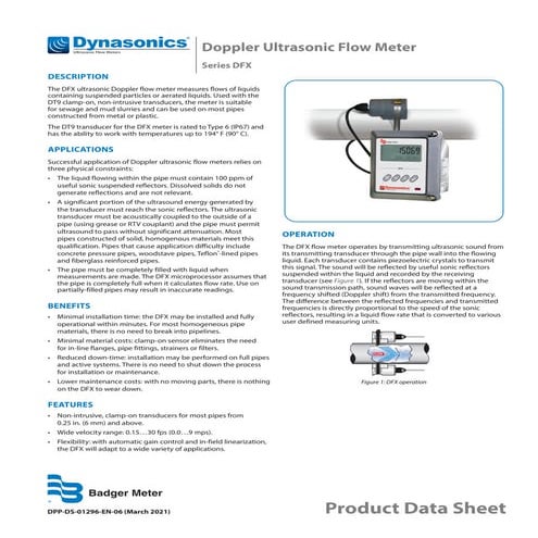 Dynasonics dfx datasheet badger meter doppler ultrasonic flow meter