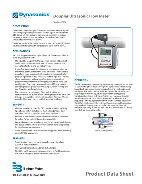 Dynasonics dfx datasheet badger meter doppler ultrasonic flow meter