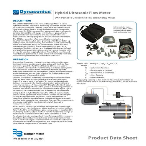 Dynasonics dxn datasheet badger meter portable clamp-on ultrasonic flow meter