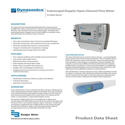 Dynasonics is 6000 datasheet badger meter-submerged doppler open channel flow...