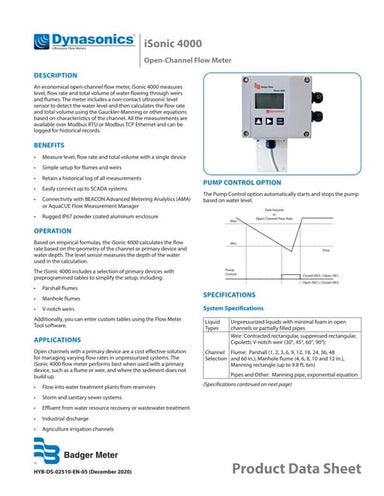 Dynasonics i sonic 4000 datasheet badger meter_open-channel flow meter