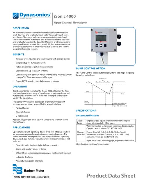 Dynasonics i sonic 4000 datasheet badger meter_open-channel flow meter