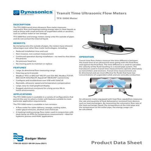 Dynasonics tfx 5000 datasheet badger meter-transit time ultrasonic flow meters