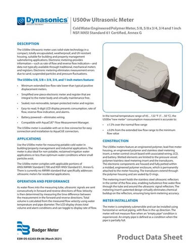 Dynasonics u500w datasheet badger meter ultrasonic cold water meter_product l...