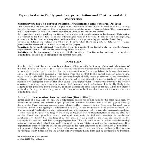 Dystocia due to faulty position, presentation and posture and their correction