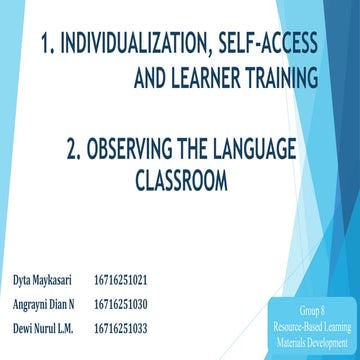 Individualization, Self-Access and Learner Training & Observing the Language ...