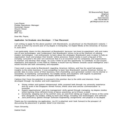 Cover Letter brandwatch