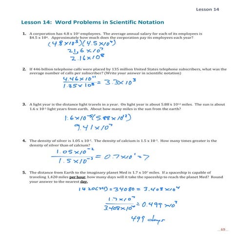 E.1 lesson 14   word problems with scientific notation