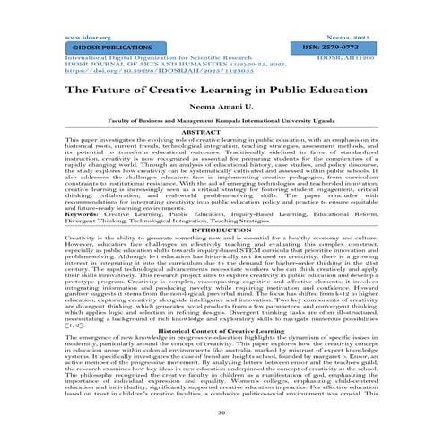 The Future of Creative Learning in Public Education (www.kiu.ac.ug)