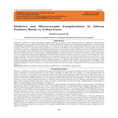 Diabetes and Microvascular Complications in African Patients: Rural vs ...