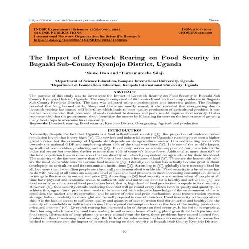 The Impact of Livestock Rearing on Food Security in Bugaaki Sub-County ...