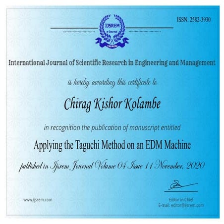 Applying the Taguchi Method on an EDM Machine