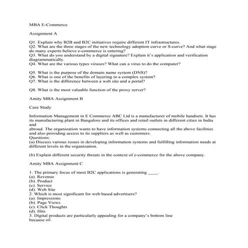 E-Commerce MCQ Questions and Answers for Competitive Exams | PDF