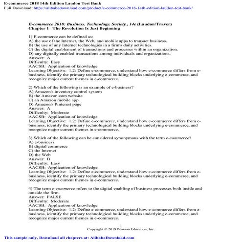 E-commerce 2018 14th Edition Laudon Test Bank