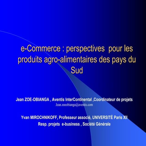E commerce - perspectives pour les produits agro-alimentaires des pays du sud - afrique