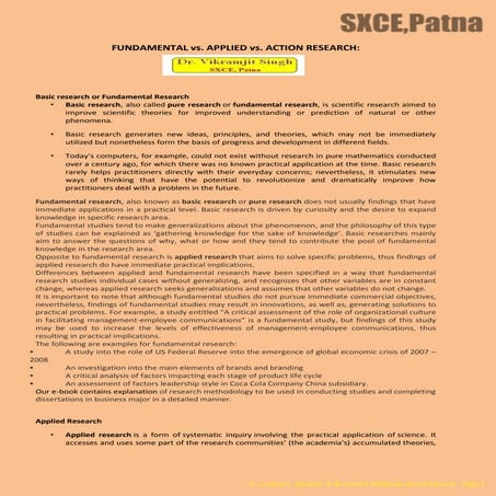 Fundamental, Applied and Action Research