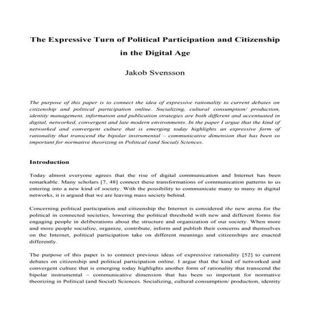 The expressive turn of political participation in the digital age