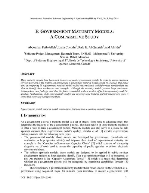 E government maturity models a comparative study