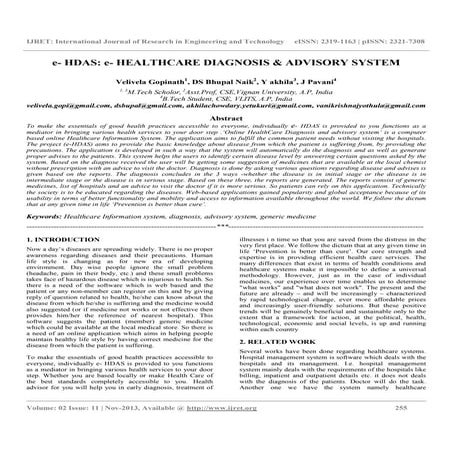 E  hdas e- healthcare diagnosis & advisory system