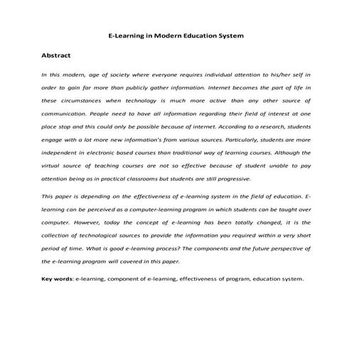 E Learning In Modern Education System .