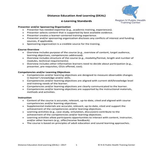 DEAL e-Learning Standards 2017