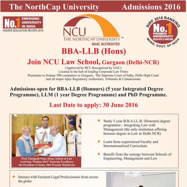 Admissions Open for BBA-LLB(Honours) - Join NCU Law School, Gurgaon (Delhi-NCR)
