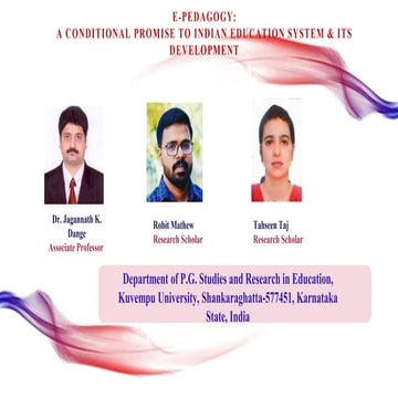 E pedagogy  a conditional promise to indian education system &amp; its develo...