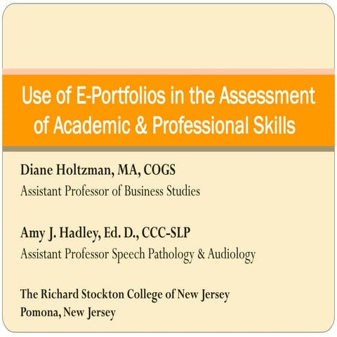 E Portfolios In Assessment Holtzman & Hadley